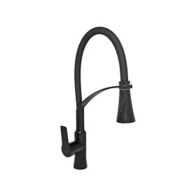 Griferia cocina acero California sobremesada monocomando pico flexible rociador extraible negro mate