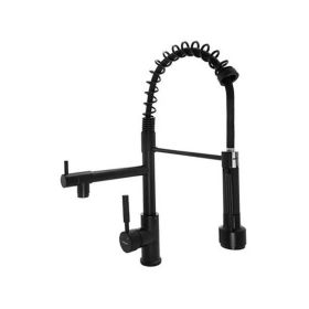 Griferia cocina acero Berlin sobremesada monocomando doble pico rociador extraible negro mate