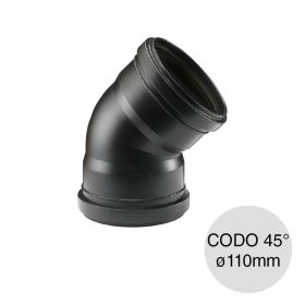 Codo 45° hembra-hembra desagüe cloacal pluvial polipropileno union deslizante ø110mm