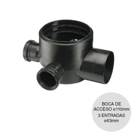 Boca acceso horizontal desagüe polipropileno union deslizante salida ø110mm tres entradas ø63mm