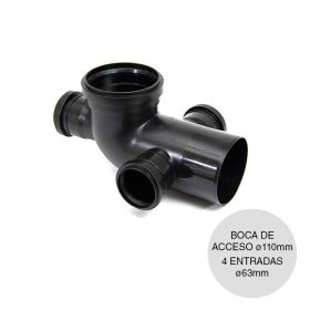 Boca acceso vertical desagüe polipropileno union deslizante salida ø110mm cuatro entradas ø63mm