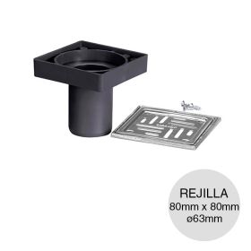 Kit rejilla desagüe polipropileno union deslizante 80mm x 80mm x ø63mm