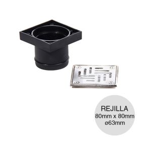 Kit rejilla pasante desagüe polipropileno union deslizante 80mm x 80mm x ø63mm
