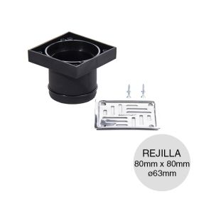 Kit rejilla eco pasante desagüe polipropileno union deslizante 80mm x 80mm x ø63mm