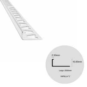 Varilla multiproposito L piso y pared acero inoxidable brillante 2.5mm x 10mm x 2500mm