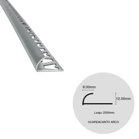 Varilla guardacanto pared aluminio arco cromo mate 8mm x 12mm x 2500mm