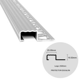 Protector nariz escalon aluminio cromo mate 10.5mm x 20mm x 2500mm