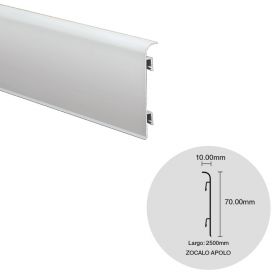 Zocalo aluminio Apolo cromo mate 10mm x 70mm x 2500mm