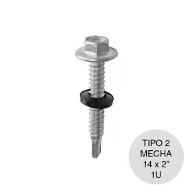 Tornillo autoperforante Tel-Hex Tipo 2 c/arandela punta mecha hexagonal 14 x 2"