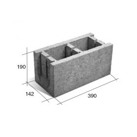 Bloque U15 encadenado/dintel hormigon gris 142mm x 190mm x 390mm