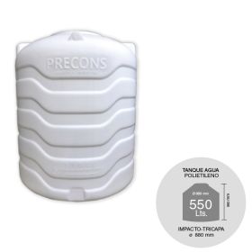 Tanque agua 550l polietileno impacto tricapa alta resistencia blanco ø880mm x 980mm