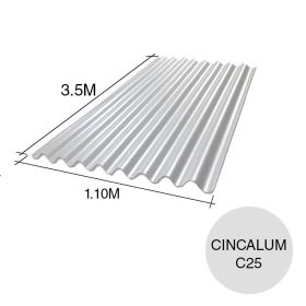 Chapa sinusoidal acanalada Cincalum cubiertas livianas C25 0.5mm x 1.1m x 3.5m